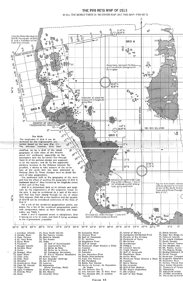 Карта Пири Рейса со спроектированными параллелями и меридианами